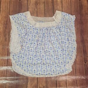 J. McLaughlin Womens Top Blue XS Floral Embroidered Trimmed Oversized